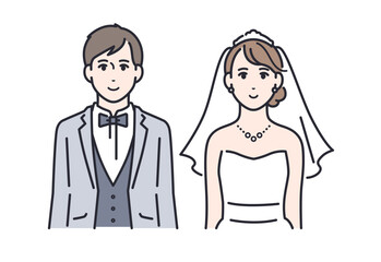 ウェディング姿の男女のシンプルなベクターイラスト素材