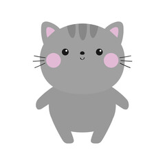 Obraz premium Gray cat. Cute kitten silhouette. Funny face head. Kawaii cartoon baby character. Happy Valentines Day. Notebook sticker print template. Flat design. White background. Isolated.