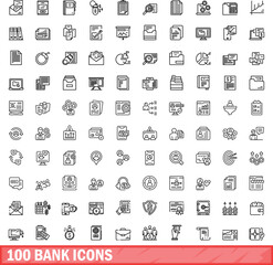 100 bank icons set. Outline illustration of 100 bank icons vector set isolated on white background