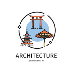 Japan Travel and Tourism Thin Line Icon Concept. Vector