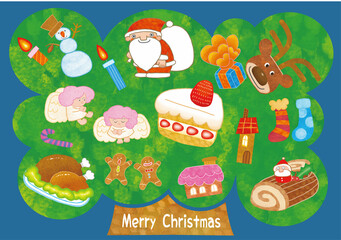 たくさんのオーメントが装飾されたクリスマスツリー