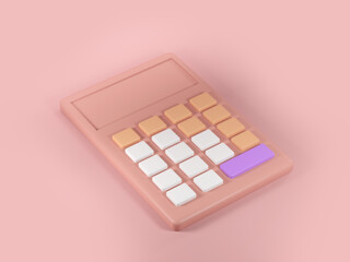 3d Calculator icon on pink background 3d render illustration