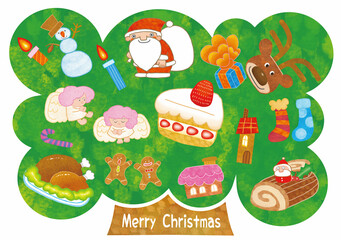 たくさんのオーメントが装飾されたクリスマスツリー