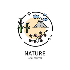 Japan Travel and Tourism Thin Line Icon Concept. Vector