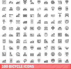 100 bicycle icons set. Outline illustration of 100 bicycle icons vector set isolated on white background