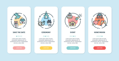 Wedding Ceremony App Screens Cards Set. Vector