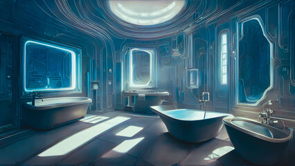 Artistic concept painting of a bathroom interior , background illustration.