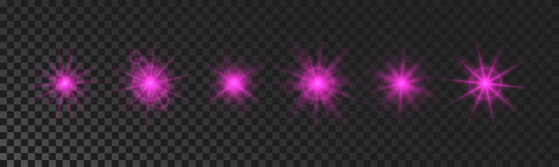 Set of purple glowing sparkling stars