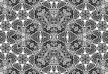 Seamless black lace floral leaves elegant pattern white