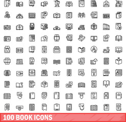 100 book icons set. Outline illustration of 100 book icons vector set isolated on white background