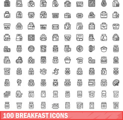 100 breakfast icons set. Outline illustration of 100 breakfast icons vector set isolated on white background