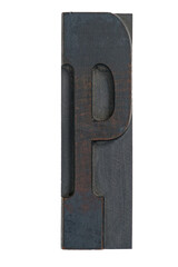 Isolated vintage antique wood letterpress type capital P