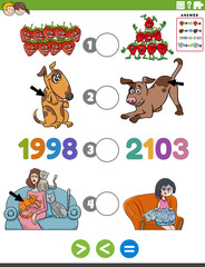 greater less or equal math cartoon task for children