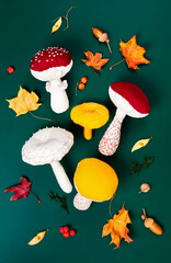 mushrooms sewn from cotton fabric. stuffed toys in the shape of a mushroom