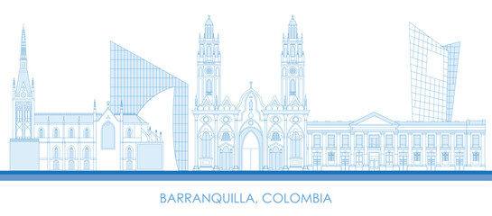 Outline Skyline panorama of city of Barranquilla, Colombia - vector illustration