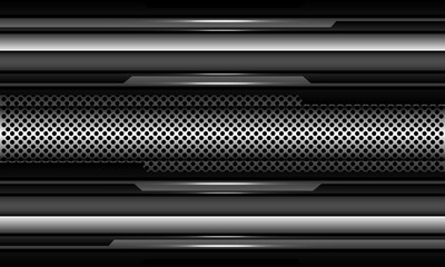 Abstract silver circle mesh pattern banner grey black cyber geometric design ultramodern background texture vector