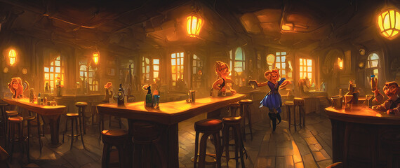 Artistic concept painting of a tavern at wild west times , background illustration.