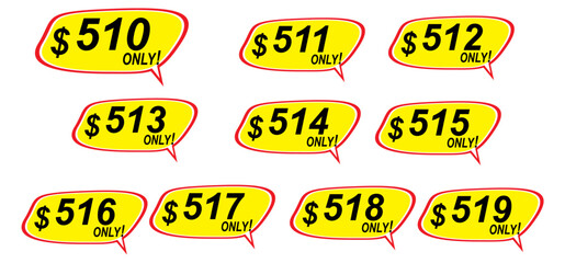 Discount sticker Template from 510 to 519, only. Vector template design, Sale, price tag illustration