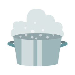 Saucepan with boiling water cartoon illustration. Salad making process isolated on white background. Restaurant, culinary, dinner concept