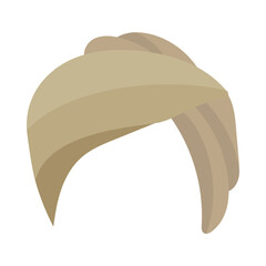 Arabian or Indian pale beige turban cartoon illustration. Traditional Sikh hat, pagri or headgear for man isolated on white background. Headdress, Arab culture concept