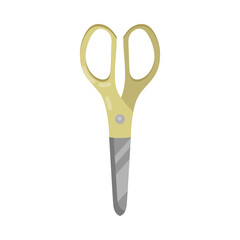 Metal or steel scissors with yellow handle cartoon illustration. Equipment or instrument for stationery or handicrafts, closed shears, paper cutting tool on white background. Craft concept