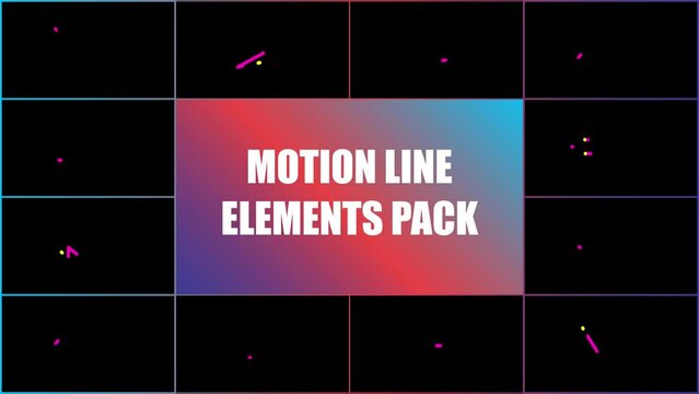 Set of 12 Motion Graphic design elements in alpha channel, Pop-up line animation, Circle bursting, Geometric, Bubble and Sparkle.