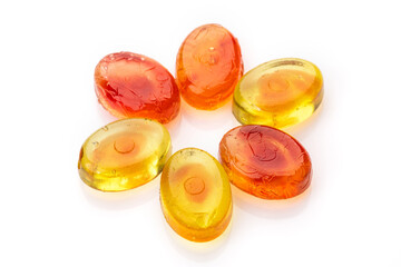 colorful fruit hard candy isolated on white. lollipop, candy, sweetmeat