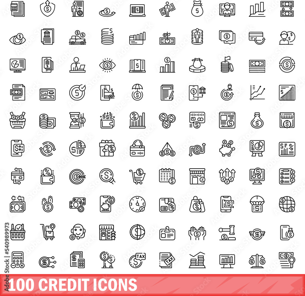 Wall mural 100 credit icons set. Outline illustration of 100 credit icons vector set isolated on white background - Wall murals