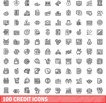 100 credit icons set. Outline illustration of 100 credit icons vector set isolated on white background