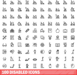 Fototapeta na wymiar 100 disabled icons set. Outline illustration of 100 disabled icons vector set isolated on white background