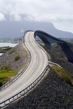 Beautiful view of famous bridge Storseisundbrua, part of the scenic Atlantic Ocean Road in Norway