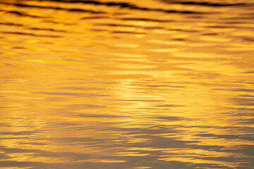 the water surface of a river or lake with sun glare at sunset