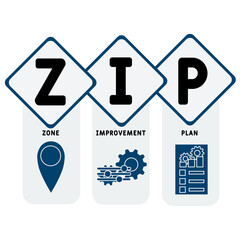 ZIP - Zone Improvement Plan acronym. business concept background.  vector illustration concept with keywords and icons. lettering illustration with icons for web banner, flyer, landing