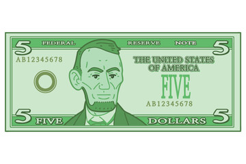 US five dollars bill. Vector illustration.