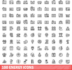 100 energy icons set. Outline illustration of 100 energy icons vector set isolated on white background