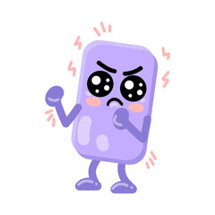 Abstract cute rectangle geometric character frowning and clenching fists. Vector illustration of angry face. Cartoon rectangle isolated on white. Education, emoji concept