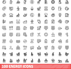 100 energy icons set. Outline illustration of 100 energy icons vector set isolated on white background