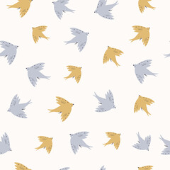 Colorful seamless pattern with yellow and blue birds.