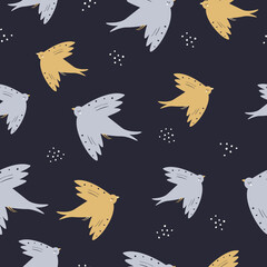 Colorful seamless pattern with yellow and blue birds