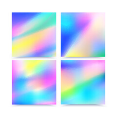 Obraz premium Hologram bright colorful backgrounds set. Vector mesh template. Design for greeting card
