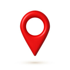 Red 3d map geo pin icon. Web location pointer. 3d realistic vector design element.