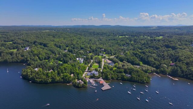 Lake Memphremagog aerial view in summer in Memphremangog Regional County Municipality RCM in Province of Quebec QC, Canada. 