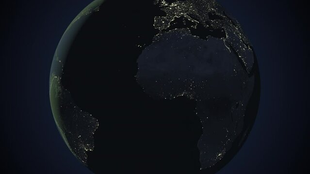 Seamless looping animation of the earth at night zooming in to the 3d map of Niger with the capital and the biggest cites in 4K resolution