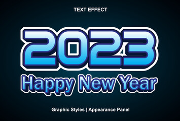 happy new year 2023 text effect with graphic style and editable.