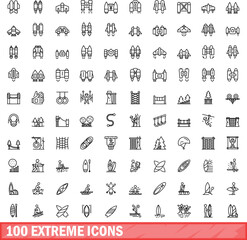 100 extreme icons set. Outline illustration of 100 extreme icons vector set isolated on white background