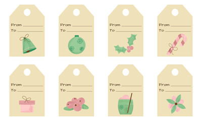 Christmas gift tags with decorative elements.