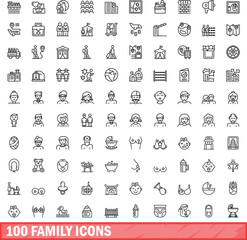 100 family icons set. Outline illustration of 100 family icons vector set isolated on white background
