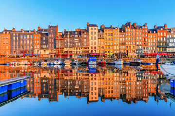 Fototapeta na wymiar Honfleur, France. Vieux Bassin, old harbour in the heart of town.
