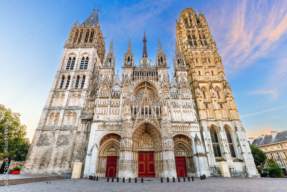 Wall mural Rouen, Normandy, France. The west front of the Rouen Cathedral famous for its towers.