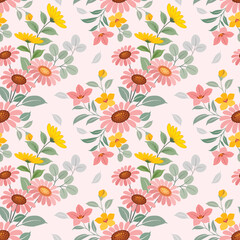 Colorful hand draw flowers seamless pattern. This pattern can be used for fabric textile wallpaper.